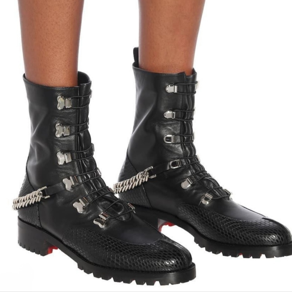 Christian Louboutin " Horse Guarda" Black Ankle Boots with Chain